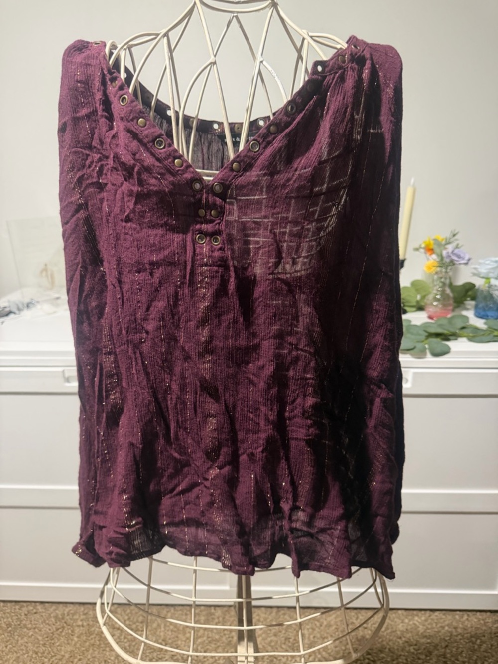 Rock & Republic Deep Plum V-Neck Tunic with Grommet Detail
